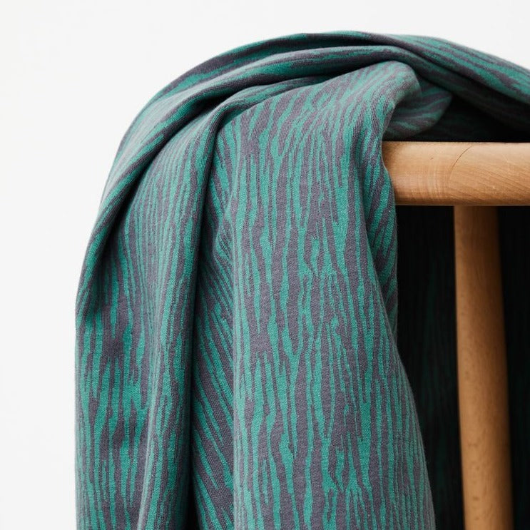 Organic Cotton Jacquard Knit - Mind The Maker - Calm Grey & Chalky Green Bark Jacquard