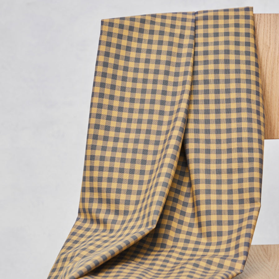 Organic Cotton Oxford Gingham - Mind The Maker - Calm Grey Dry Mustard