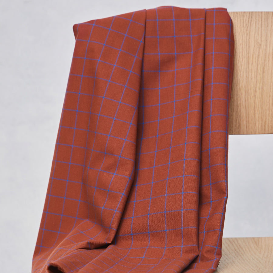 Organic Cotton Oxford Grid - Sienna / Intense Blue - mind the MAKER