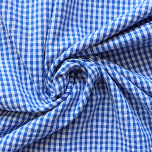 Cotton Seersucker - Royal Blue & White Gingham